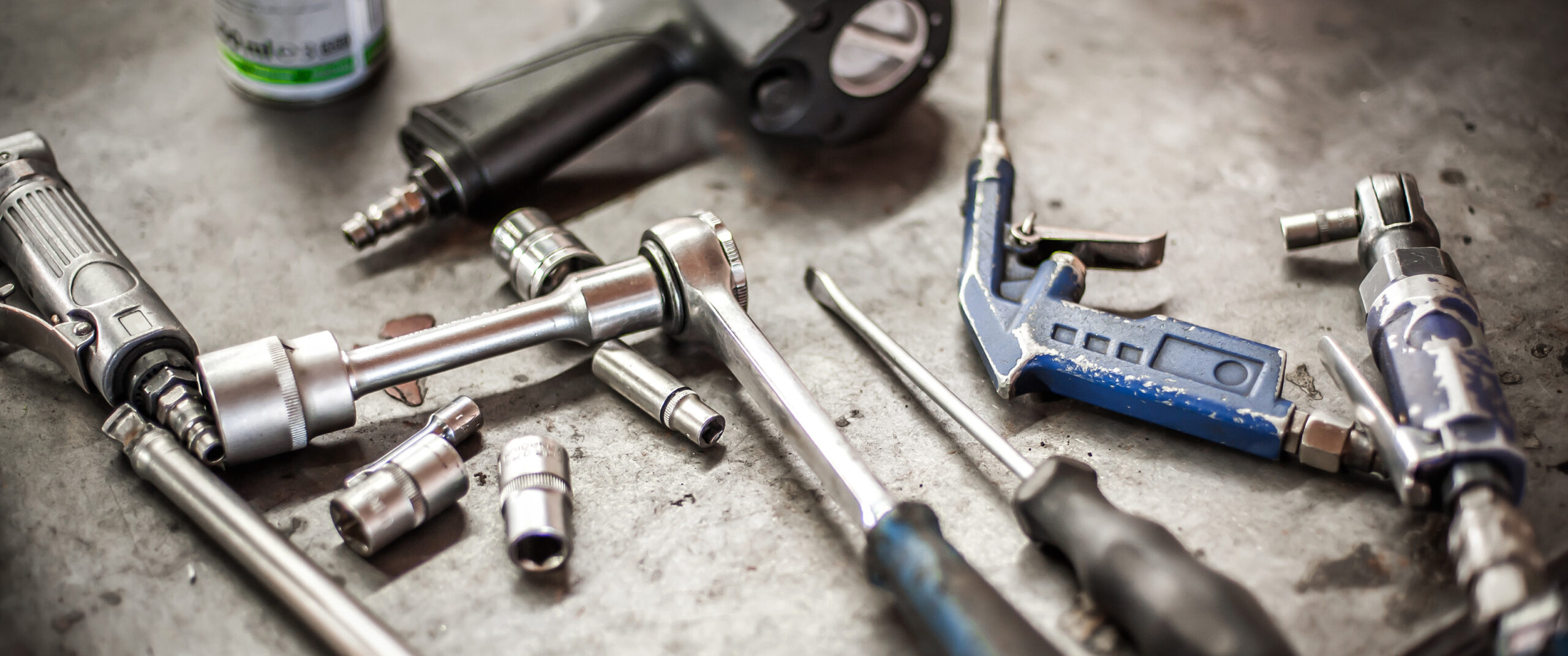 Mechanics tools on a bench